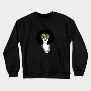 Mardi Gras Mask and Beads | Afro Hair Woman | Cherie's Art(c)2022 Crewneck Sweatshirt